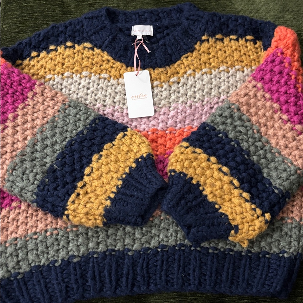 Entra Cheerful Color Block Chunky knit Women’s Sweater‎ Size L NWT - Picture 2 of 14